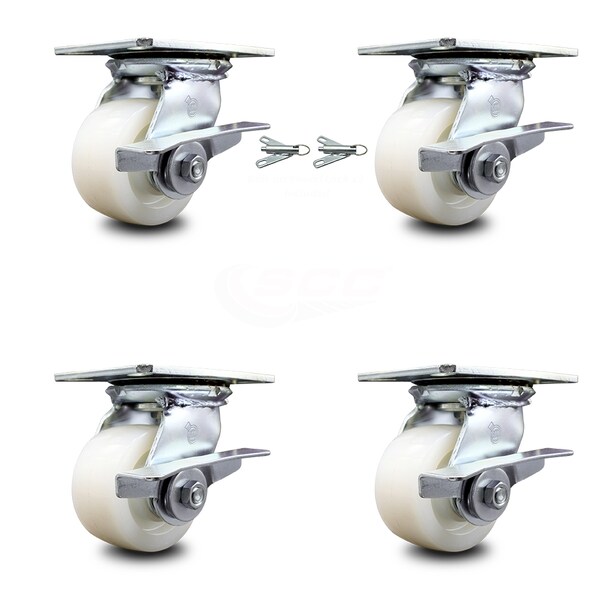 Service Caster 4 Inch Nylon Caster Set with Roller Bearing 4 Brake and 2 Swivel Lock SCC SCC-35S420-NYR-SLB-BSL-2-SLB-2 - main